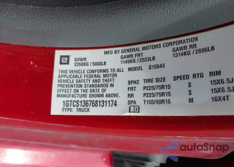 2006 GMC Canyon Sle2 z USA, uszkodzony, nr VIN 1GTCS136768131174